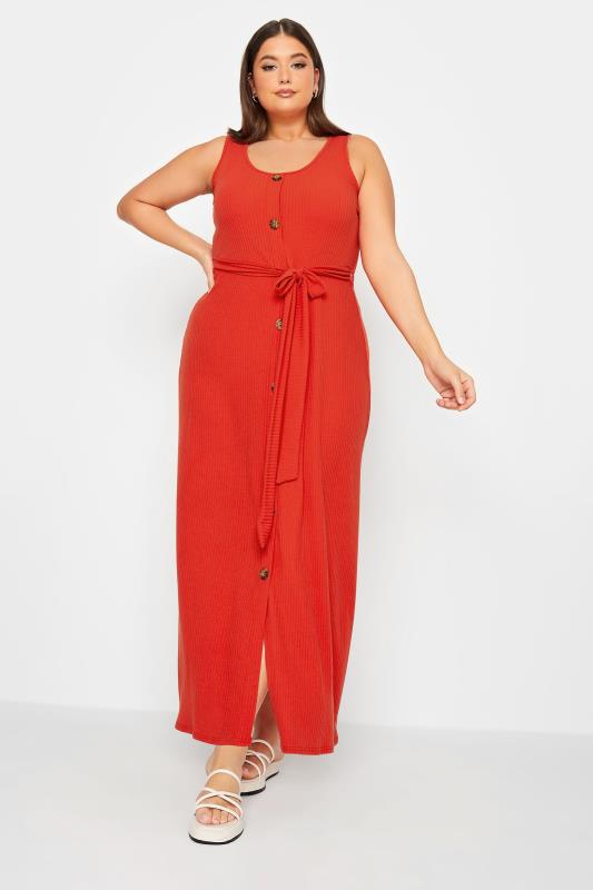 Plus Size  YOURS Curve Red Button Through Sleeveless Maxi Dress