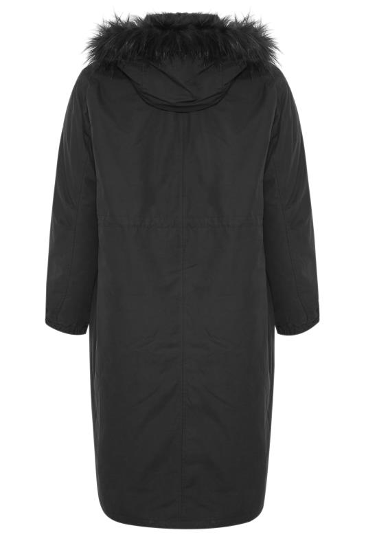 Plus Size Black Faux Fur-Lined Maxi Coat | Yours Clothing 8