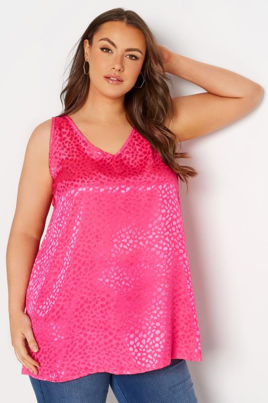 Plus Size  Curve Pink Animal Print Satin Vest Top
