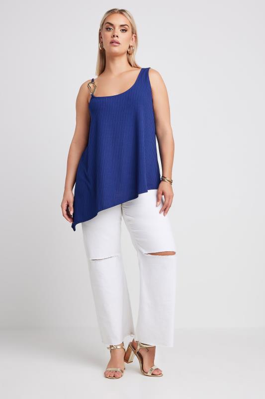 LIMITED COLLECTION Plus Size Blue Metal Trim Ribbed Vest Top | Yours Clothing 3