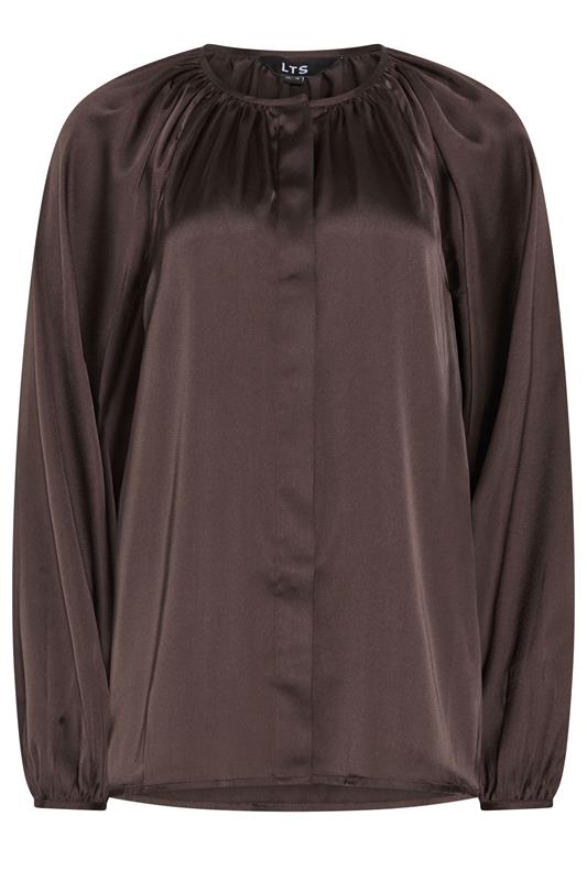 LTS Tall Women's Chocolate Brown Satin Button Top | Long Tall Sally 6