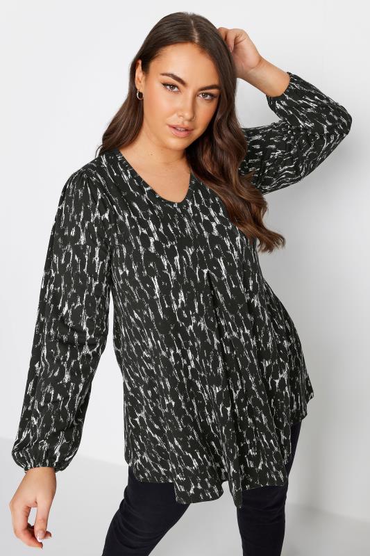 Plus Size  YOURS Curve Black Leopard Print Balloon Sleeve Top