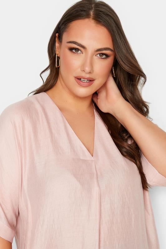 YOURS Curve Plus Size Light Pink V-Neck Top | Yours Clothing  4