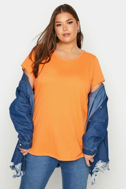 Curve Bright Orange Short Sleeve Basic T-Shirt 1