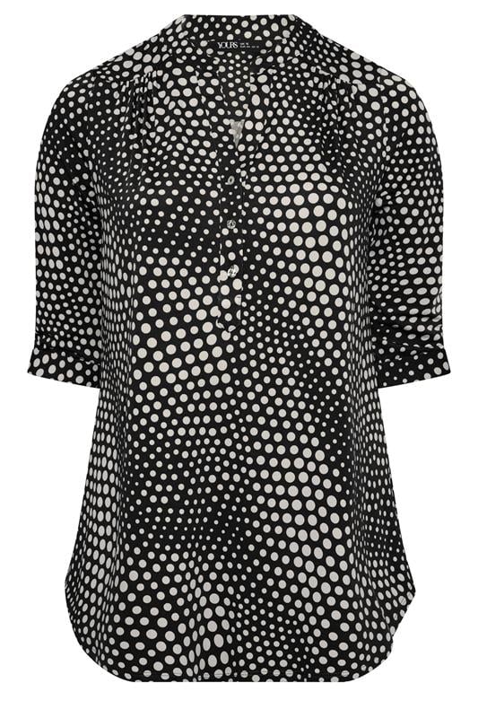 YOURS Plus Size Black Polka Dot Half Placket Shirt | Yours Clothing 5