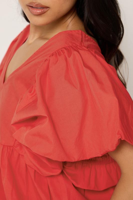 PixieGirl Petite Women's Red Cotton Puff Sleeve Top | PixieGirl 4