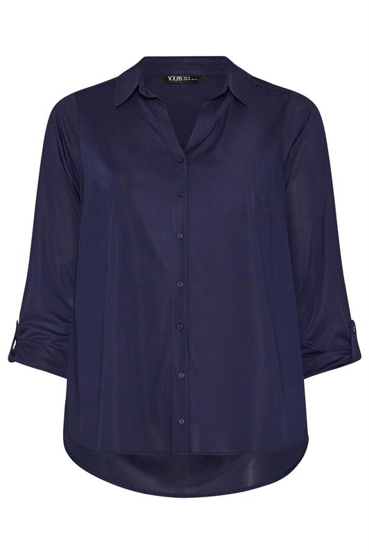 YOURS Plus Size Navy Blue Ribbed Shirt | Yours Clothing 5