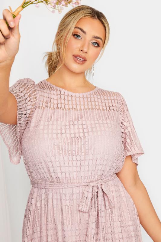 YOURS LONDON Plus Size Curve Light Pink Lace Skater Dress | Yours Clothing  4