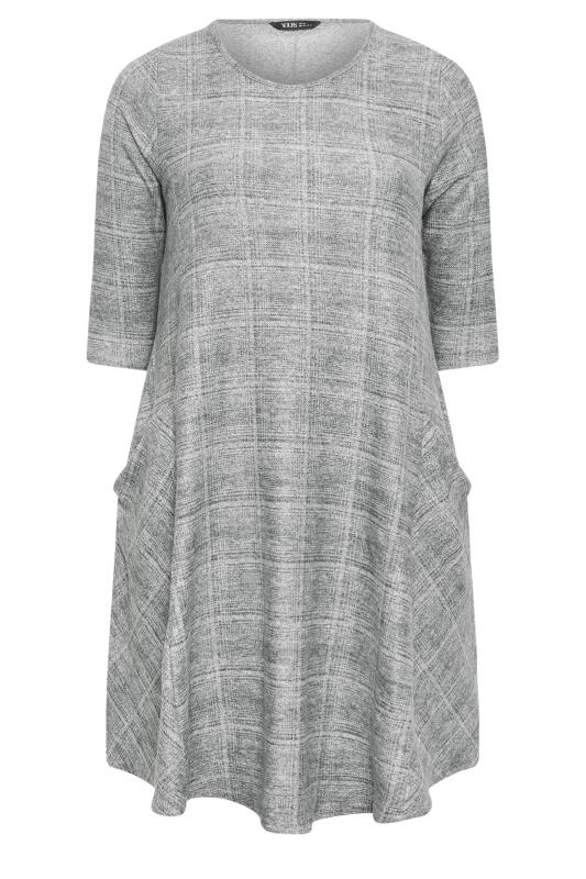 YOURS Plus Size Grey Check Print Soft Touch Mini Dress | Yours Clothing 5