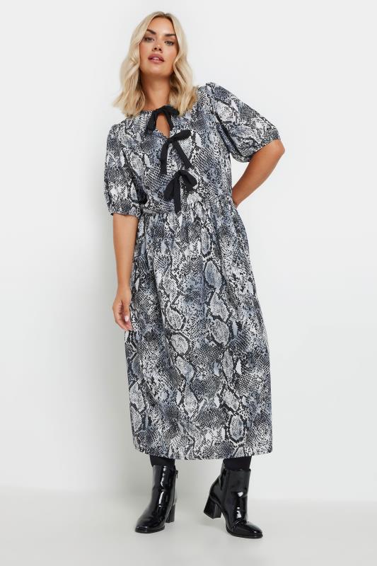 LIMITED COLLECTION Plus Size Grey Snake Print Bow Dress | Yours Clothing  4