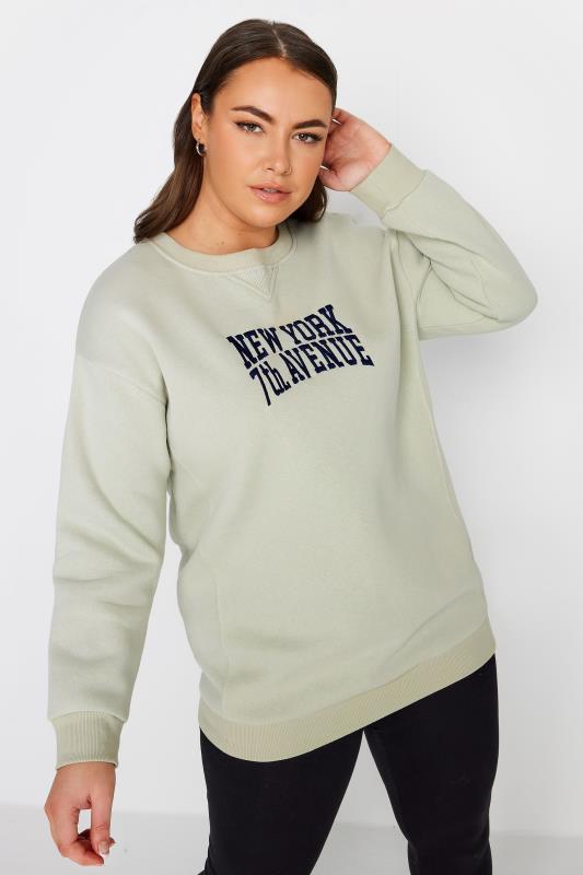 YOURS Curve Plus Size Light Grey 'New York' Slogan Sweatshirt | Yours Clothing  1