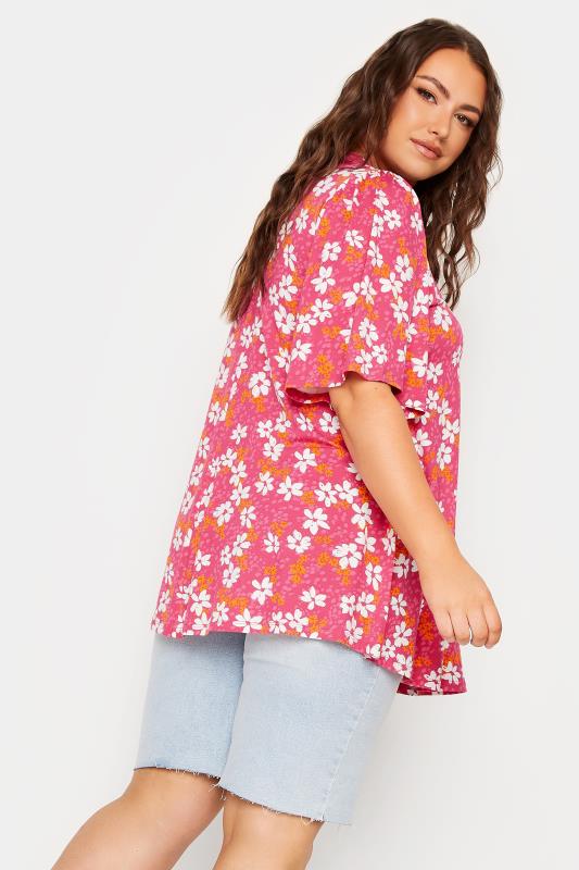 YOURS Curve Plus Size Pink Floral Ditsy Top | Yours Clothing  3