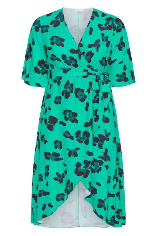 YOURS LONDON Curve Bright Green Leopard Print Midi Wrap Dress 6
