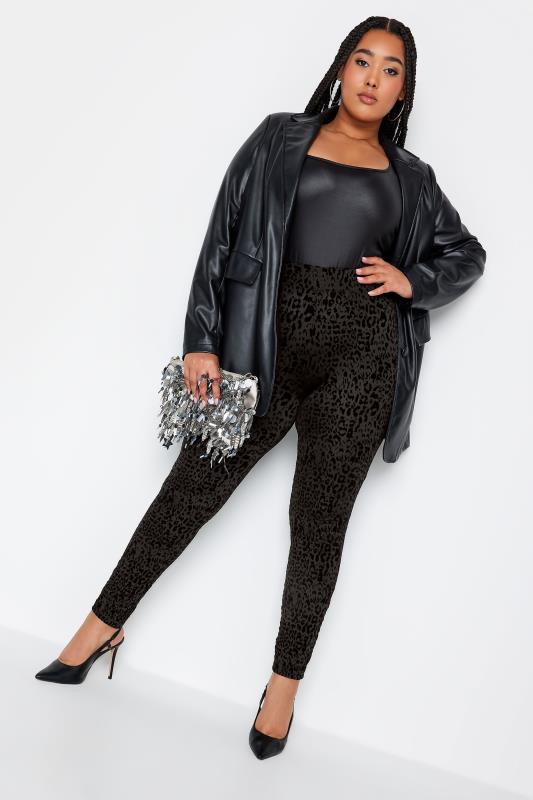 YOURS Plus Size Black Flocked Leopard Print Leggings | Yours Clothing 2