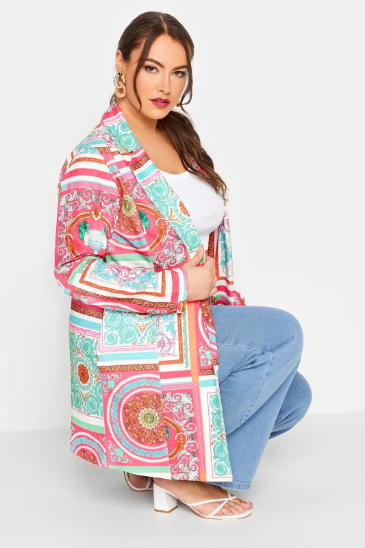 LIMITED COLLECTION Plus Size Curve Pink Scarf Print Blazer | Yours Clothing  2