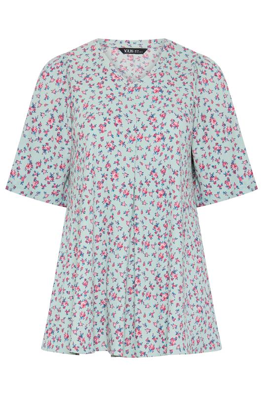 YOURS Plus Size Blue Ditsy Floral Textured Pleat Front Top | Yours Clothing 5