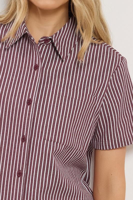 LTS Tall Women's Burgundy Red Stripe Button Cotton Shirt | Long Tall Sally 4