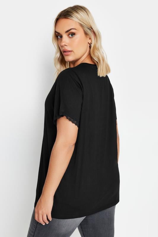 YOURS Plus Size Black Lace Trim T-Shirt | Yours Clothing  4