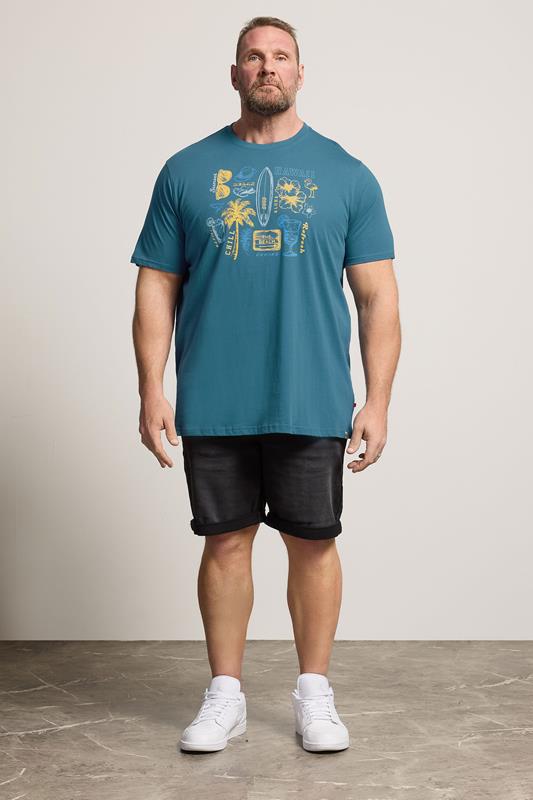 D555 Big & Tall Teal Blue Summer Beach Print T-Shirt | BadRhino 1