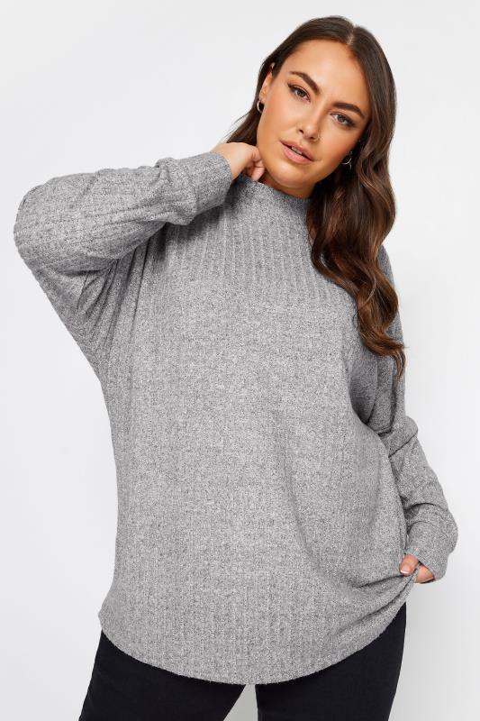 Plus Size  YOURS Curve Light Grey Ribbed Jumper