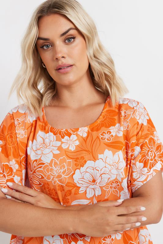 YOURS Plus Size Orange Floral Print Tunic Dress | Yours Clothing 4