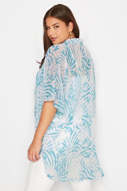 Plus Size Blue Tropical Print Batwing Blouse | Yours Clothing  3