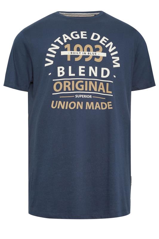 BLEND Big & Tall Navy Blue 'Vintage Denim' Printed T-Shirt | BadRhino 2