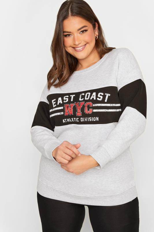 YOURS Plus Size Curve Grey 'NYC' Slogan Colour Block Sweatshirt | Yours Clothing  4