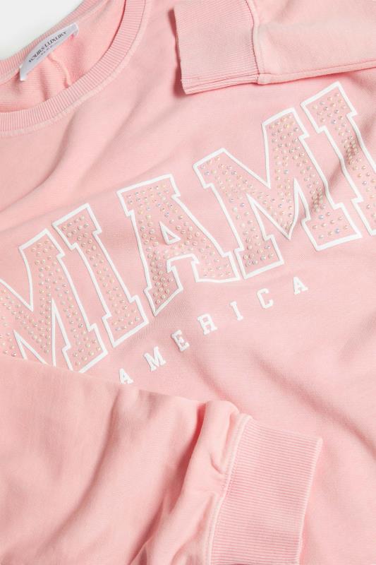 YOURS LUXURY Plus Size Pink Acid Wash 'Miami' Stud Embellished Sweatshirt | Yours Clothing 9