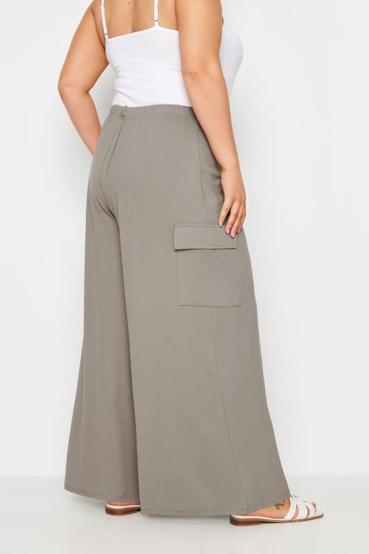 YOURS Plus Size Stone Brown Jersey Wide Leg Cargo Trousers | Yours Clothing 4