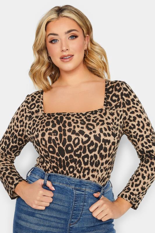 YOURS PETITE Plus Size Brown Leopard Print Square Neck Top | Yours Clothing 4