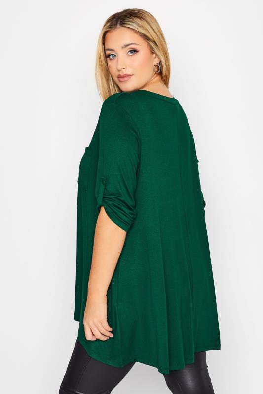 Plus Size Forest Green Zip Front Top | Yours Clothing 4