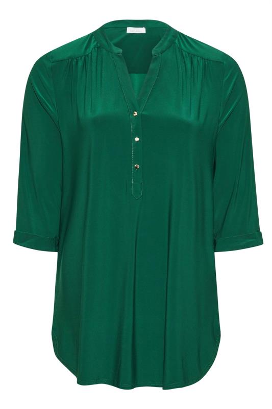 YOURS LONDON Plus Size Green Half Placket Shirt | Yoru 6