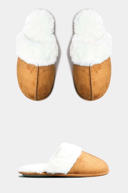 Tan Fur Cuff Mule Slippers In Extra Wide Fit_A.jpg