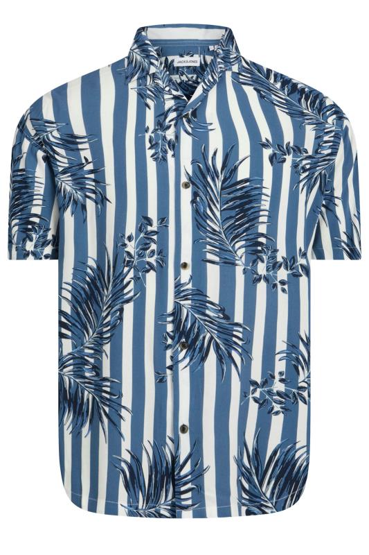 JACK & JONES Blue Striped Tropical Print Resort Shirt | BadRhino 2
