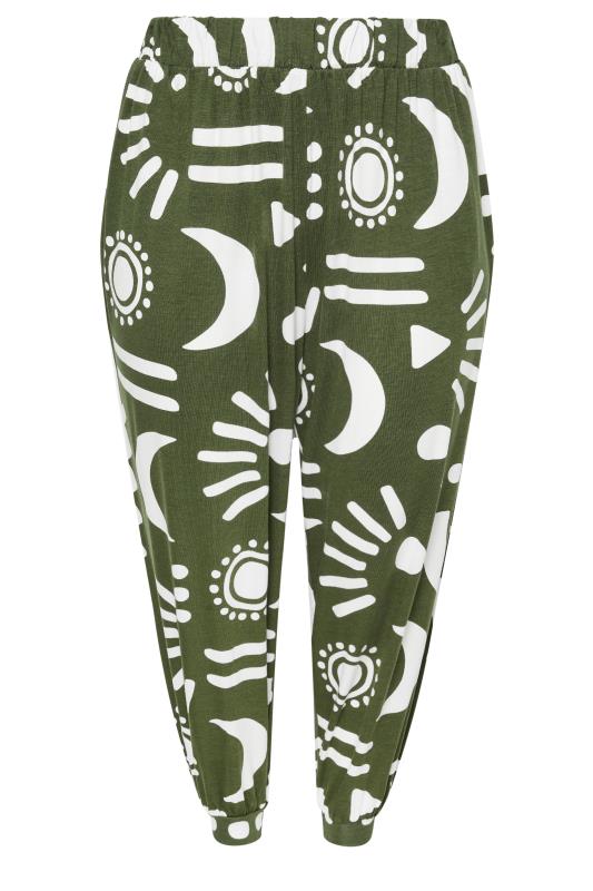 YOURS Plus Size Khaki Green Abstract Print Cropped Harem Trousers | Yours Clothing 5