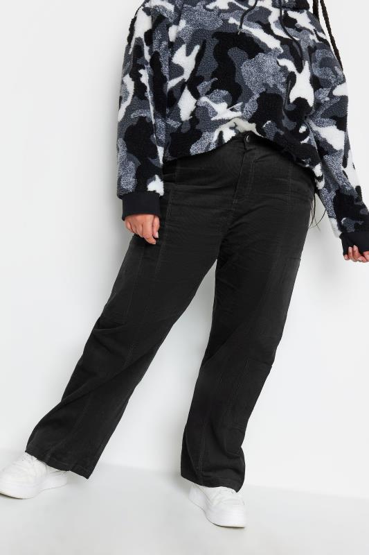 YOURS Plus Size Black Cord Cargo Trousers | Yours Clothing 1