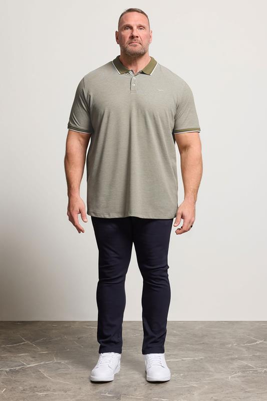 JACK & JONES Big & Tall Olive Green Tipped Polo Shirt | BadRhino 1