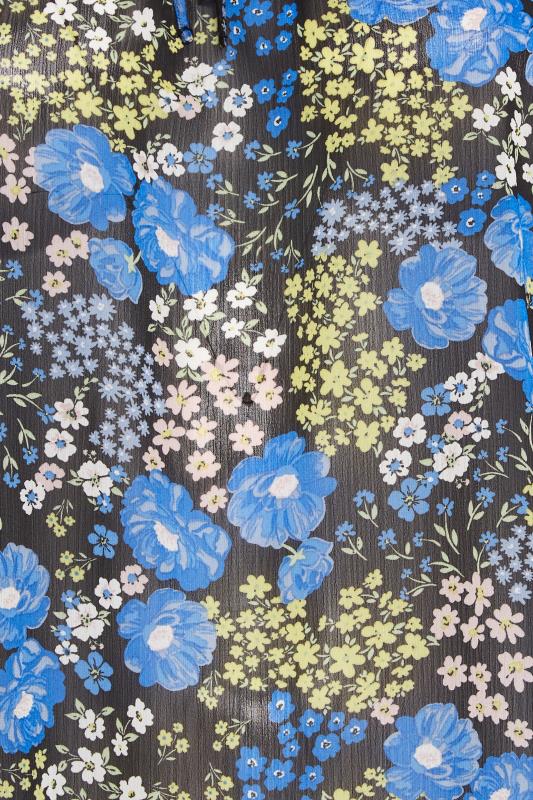 YOURS Plus Size Blue Floral Print Tie Neck Chiffon Blouse | Yours Clothing 5