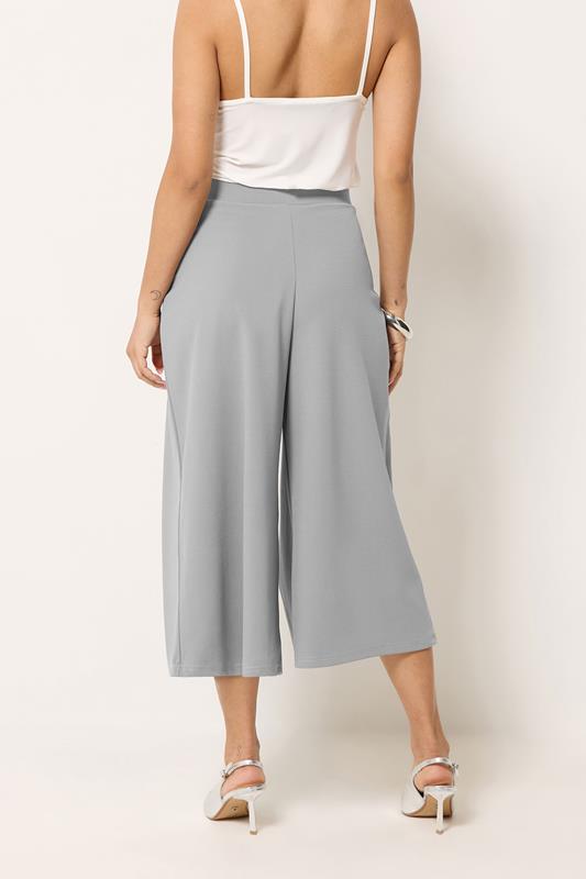 PixieGirl Petite Women's Grey Pleated Cropped Wide Leg Trousers | PixieGirl  2