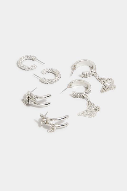 3 PACK Silver Diamante Butterfly Earrings 4