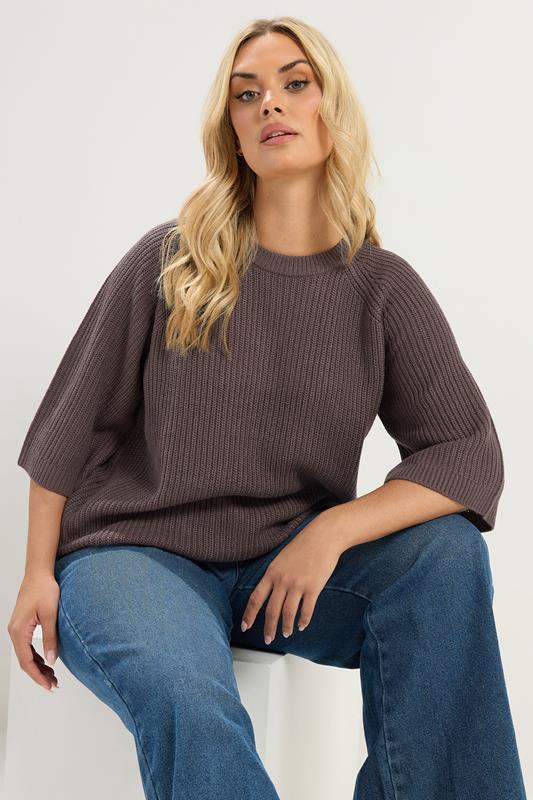  YOURS Curve Chocolate Brown Crew Neck Knitted Jumper