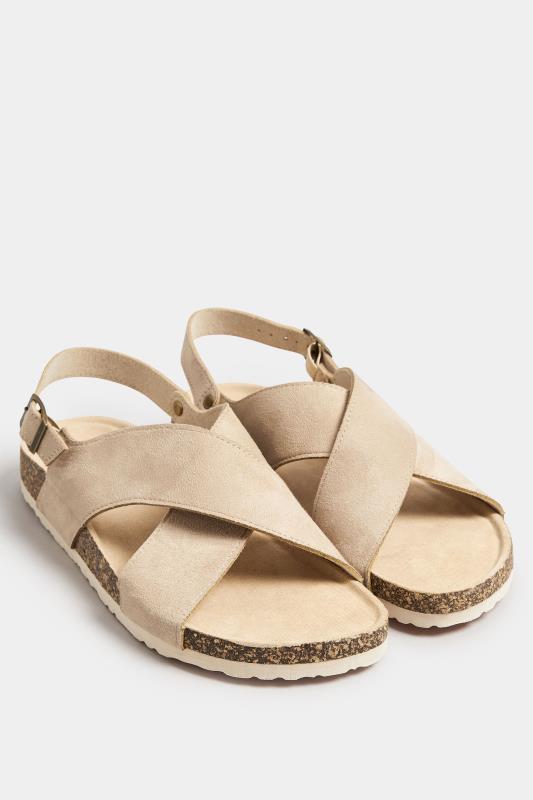 Plus Size  Beige Brown Cross Strap Footbed Sandals In Extra Wide EEE Fit