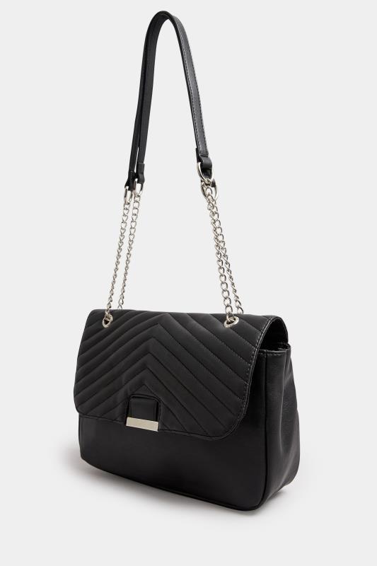 Black Quilted Double Chain Shoulder Bag  3