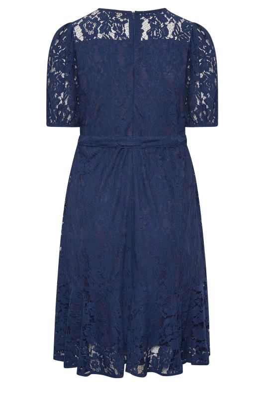 YOURS LONDON Plus Size Curve Navy Blue Floral Lace Skater Dress | Yours Clothing  7