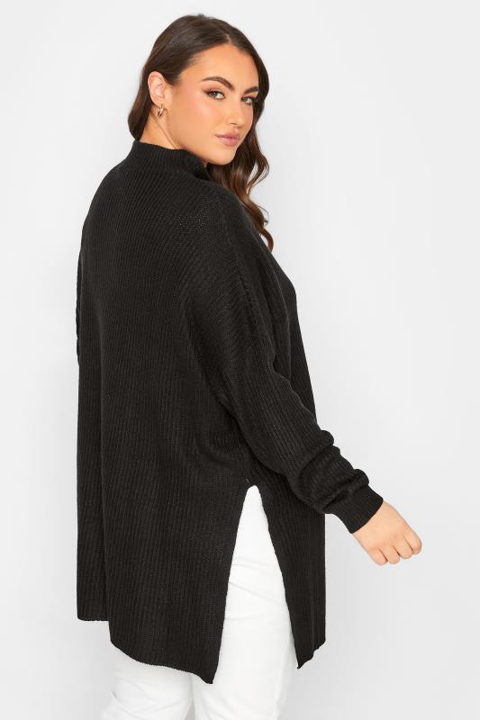 Plus Size Curve Black Quarter Zip Knitted Jumper | Yours Clothing 3