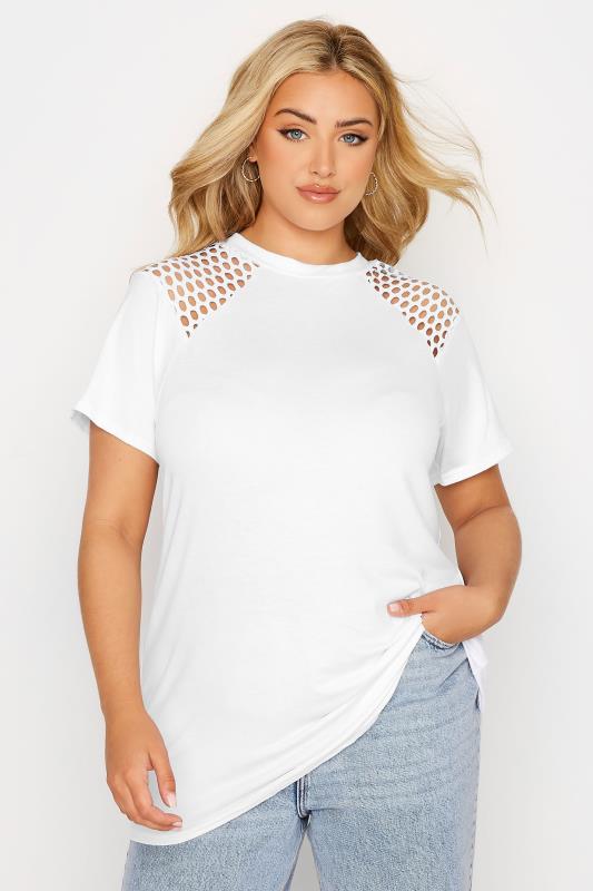 LIMITED COLLECTION Plus Size White Fishnet Sleeve Top | Yours Clothing 3