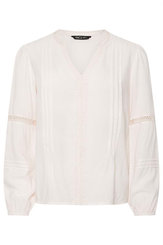 M&Co Petite White Lace Trim Pintuck Blouse | M&Co 4