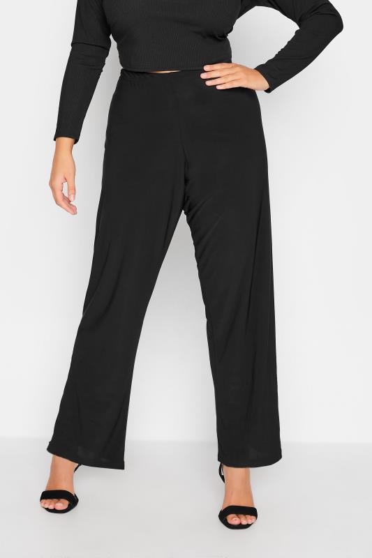  Curve Black Pull On Straight Leg Stretch Trousers