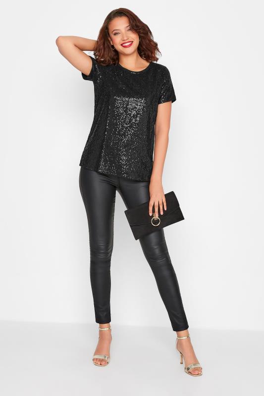 LTS Tall Black Sequin Embellished Boxy T-Shirt | Long Tall Sally 3